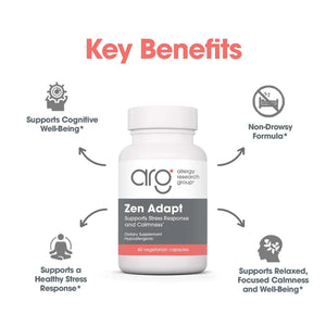 NutriCology ZenMind Adapt - 200 mg L-Theanine, 125 mg Ashwagandha & 550 mg GABA - Supports Stress Response and Calmness - Vegetarian Capsules - Hypoallergenic Formula - 30 Servings - 60 Capsules Allergy Research GroupBuy Supplements Australia