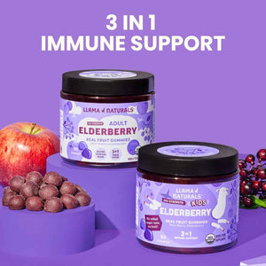 Llama Naturals Elderberry Gummies for Kids, Vegan, Organic Immune Support Supplement with Vitamin C and Zinc, Toddler Real Fruit Gummy Vitamins for Immunity