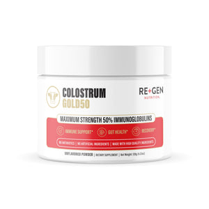 Re+Gen Nutrition Colostrum Gold 50 Bovine Colostrum Powder for Gut Health, Immune Support & Muscle Recovery – 50% IgG Concentration, Grass Fed, Gluten Free, No Artificial Ingredients Re+Gen NutritionBuy Supplements Australia