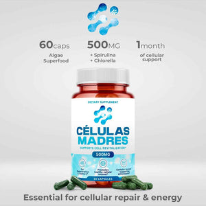 Stem Cell Supplements 500mg (60 Cap) Natural Anti-Aging & Longevity Support with Spirulina & Chlorella, Boost Cellular Renewal, Restore Youthful Energy, Reduce Joint Soreness – Celulas Madre AURA VITAMINSBuy Supplements Australia