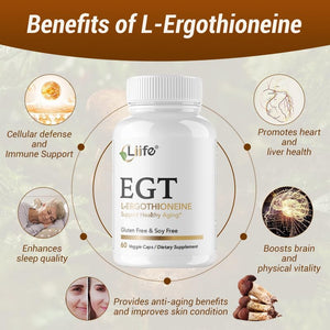 LIIFE L-Ergothioneine Supplement (EGT) 30mg,Compound Antioxidant Supplement (May Support Longevity and Healthy Aging) Promotes Skin Health,60 Capsules,Non-GMO, Gluten Free, Vegan Safe LIIFE buy supplements Au