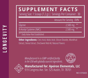 Apeiron Elementals NAC + Glycine Powder - 2500mg - Glutathione Production, Immune Support, & Cellular Energy
