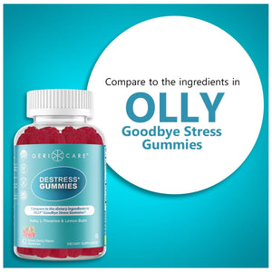 GeriCare DeStress Gummies with GABA, L-Theanine & Lemon Balm Mixed Berry Flavor - 42 Count - Supports Relaxation & Mental Clarity - Non-GMO, Gluten-Free, Vegan