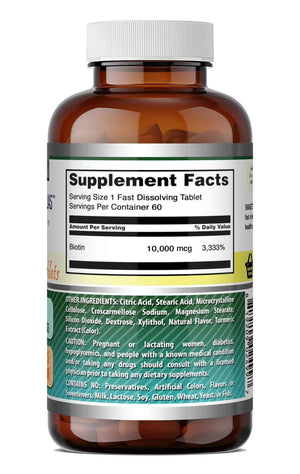 Amazing Formulas Biotin 10,000 mcg - Fast Dissolve Tablets - Non-GMO - Gluten Free Supplement - Made in USA (Strawberry, 60 Count)