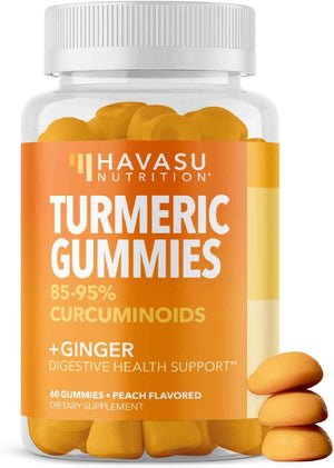 Turmeric Gummies, Peach, 60ct, Digestive & Immune Support for Wellness - Turmeric Gummies with Ginger Root Extract, Digestive Health & Immune Support for Overall Wellness, 1 Month Supply