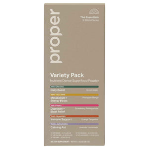 Proper The Essentials Super Foods Powder 5-Stick Variety Pack - Super Greens, Gut Health, Metabolism & Energy, Calm Magnesium Powder & Immune Support Supplement Packs