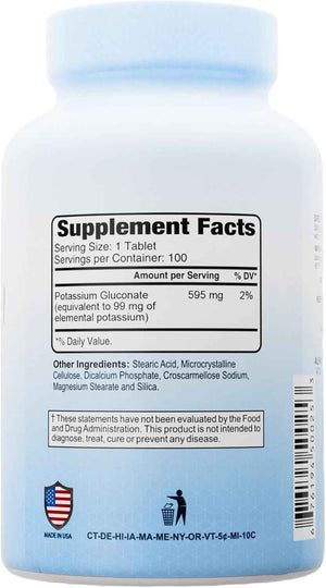 Potassium Gluconate 595 Mg by Alfa Vitamins - Supports Heart Function & Promotes Muscle acitvity - 100 Tablets