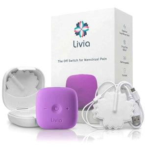 Livia Menstrual Pain Relief Device, Lavender - Off-Switch for Period Pain - Portable & Discreet - Rechargeable, Up to 8 Hours Battery - Complete Kit with Stick-On Pads - The Go-to Travel Partner