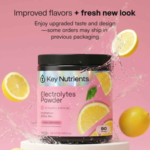 KEY NUTRIENTS Electrolytes Powder Bundle, Fresh Pink Lemonade 90 Servings Jar + Peach Mango 90 Servings Jar, Sugar Free Hydration Drink Mix with Vitamins & Minerals, No Calories