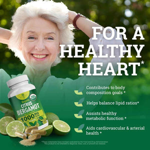 Organic Citrus Bergamot Supplement - Only USDA, Cardiologist Formulated with 200+ Scientific Studies -1000mg - Patented Extract, Heart, Cholesterol