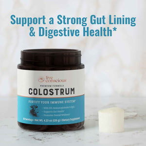 Live Conscious Colostrum Powder - Grass Fed Colostrum Supplement with Lactoferrin for Iron Absorption - Bovine Colostrum an Immune System Supplement