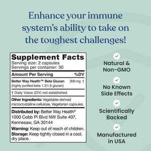 Better Way Health - Advanced Immune Readiness - Highly Purified 1,3/1,6 Beta Glucan 100 - Clinically Tested Immune Defense - 100mg/60 Capsules