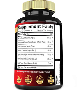 7in1 Irish Sea Moss Capsules 6750 Mg with Organic Bladderwrack & Burdock Root, Turmeric, Apple Cider Vinegar - Raw Seamos Pills for Hair, Skin, Thyroid Healths - 90 Caps for 3-Month Supply
