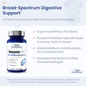 1MD Nutrition EnzymeMD - Digestive Enzymes Supplement - Doctor Formulated - 18 Plant-Based Enzymes - Gas & Bloating Support - 60 Capsules