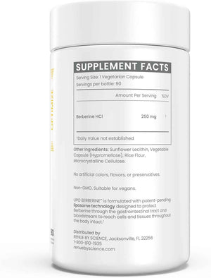 Renue By Science Berberine - 90 Berberine Supplement Capsules - 250mg Berberine per Serving - Bioavailable Formula for Increased Absorption - Non-GMO & Allergen Free - Manufactured in the USA