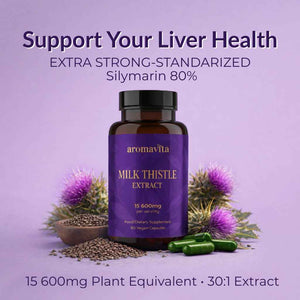 AROMAVITA Milk Thistle Extract – Standardized to 420mg Silymarin (80%) – Vegan Liver Support Supplement – Non-GMO – Quality Tested for Purity