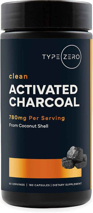 Type Zero Activated Charcoal (780mg) 180 Capsules, 60 Servings, Gluten-Free - From Coconut Shell, GMO-Free