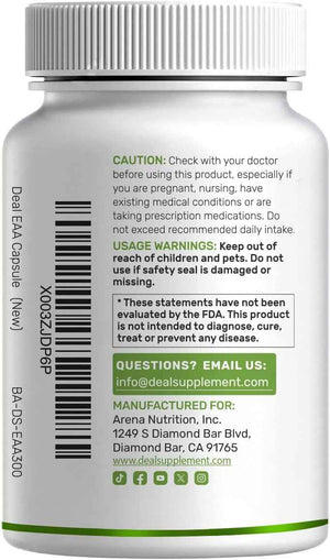 Essential Amino Acids (EAA) 2000mg Per Serving, 300 Capsules - Unflavored - 9 in 1, All BCAAs (Branched-Chain Aminos) - Lean Muscle Support & Natural Pre Workout Supplement