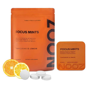 NOOZ Focus Mints Refill Bag - Caffeine-Free Brain Booster for Mental Clarity-Tangerine & Lemon Flavor - Sugar-Free, Travel-Friendly Supplement with Vitamin C, B6, B12 - Non-GMO, Clean Label, 150 Mints