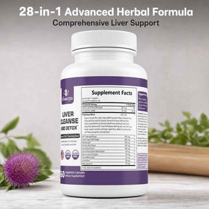 Liver Cleanse Detox & Repair Fatty Liver Supplements 28-in-1 Advanced Herbal Liver Health Supplement Formula - Milk Thistle Silymarin, Artichoke Extract, Dandelion & Apple Cider Vinegar - 60 Pills