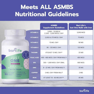 Bari Life Just One Chewable: Once Daily Bariatric Multivitamin + Iron and and BariBurst Calcium Citrate Soft Chews for Gastric Bypass, Gastric Sleeve and Duodenal Switch (Butter Toffee)