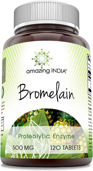 Amazing India Bromelain Supplement - 500 Mg per Serving - 120 Tablets - Non-GMO - Free - Made in USA