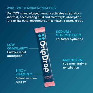 DripDrop Hydration Packets - Juicy Variety Pack - Single Serve Electrolytes Powder Drink Mix - Grape, Fruit Punch, Strawberry Lemonade, Cherry