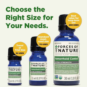 Forces of Nature Hemorrhoid Control Extra Strength, Organic Homeopathic Medicine with Witch Hazel, Horse Chestnut, and Soothing Essential Oils for Itching, Swelling & Discomfort, 5ml (0.17 fl oz)