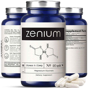 Zenium - Magnesium Glycinate for Sleep, Chelated, 600mg per Serving, 120 Capsules - High Absorption - Relieve Tension, Worry, Nervousness - Calm The Mind & Body - Ayurvedic - Natural Relief Supplement