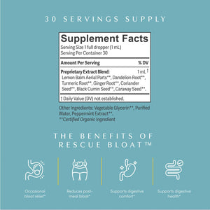 Apothékary Rescue Bloat, Fast-Acting Digestive Drops for Occasional Gas and Bloat Relief, Herbal Liquid Drops with Peppermint, Lemon Balm, Dandelion, Ginger, Turmeric, Made in USA, 1 fl oz 30 Servings ApothékaryBuy Supplements Australia