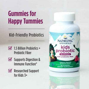 Nordic Naturals Kids Nordic Flora Probiotic Gummies, Merry Berry Punch - 60 Gummies - 1.5 Billion CFU & Prebiotic Fiber - Non-GMO, Vegan - 30 Servings