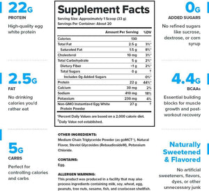 LEGION Egg+ Protein Powder with BCAAs - Naturally Sweetened and Flavored Egg White Protein Powder - Fast Digesting Protein for Muscle Growth and Strength, Vanilla, 20 Servings