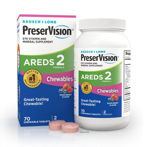 PreserVision AREDS 2 Eye Vitamins, #1 Eye Doctor Recommended Brand, Chewable Lutein and Zeaxanthin Supplement with Vitamin C, Vitamin E,Zinc, and Copper, Mixed Berry, 70 Tablets PreserVision buy supplements Au