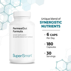 Supersmart PermeaGut Formula (High Potency) - with L-Glutamine, ButiShield Calcium Butyrate, Zinc-L-Carnosine - Gut Barrier Support - Vegan & Gluten Free - 180 Gastro-Resistant Capsules
