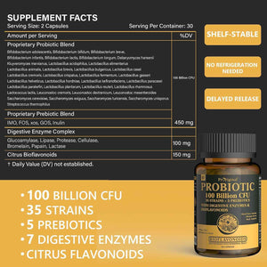 Probiotic 100 Billion CFU + 120 Billion CFU for Gut & Digestive Health, Vegan Acidophilus Probiotic Supplement