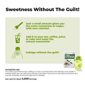 Viccoky Organic Stevia Powder 6oz (171g), Pure Stevia Extract Powder, Sugar-Free & 0 Calories, No Additives