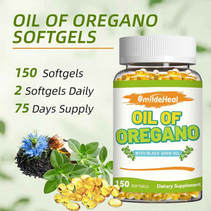 Oregano Oil with Black Seed Oil Softgels - Gluten Free, Non-GMO,150 Softgels, 75-Day Supply