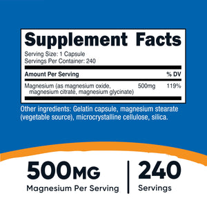Nutricost Magnesium Complex 500mg, 240 Capsules - Magnesium Oxide, Citrate, and Glycinate - Gluten Free and Non-GMO Nutricost buy supplements Au