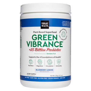 Vibrant Health, Green Vibrance, Superfoods Powder with 70+ Plant-Based Whole Foods & 25 Billion Probiotics Per Serving, Blueberry Lemon, 25 Servings