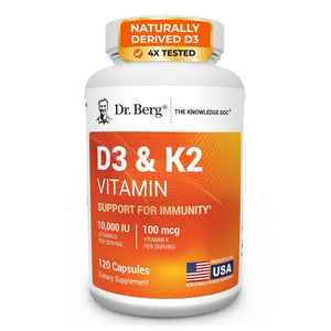 Dr. Berg Maximum Strength 7-in-1 Vitamin D3 K2 5000 IU - Naturally Derived D3 - 4X Lab-Tested & Verified - High Absorption Formula - K2 D3 Vitamin Supplement - 60 Capsules