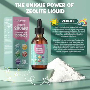 Zeolite Detox for Kids and Adults, 200mg Zeolite Liquid Drops with 1000mcg Vitamin B12, Organic Chlorella, 10 billion CFU & Prebiotics for Gut Support & Speech, Immune, Bone, Energy*, Strawberry, 60ML