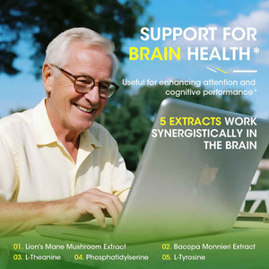 Eye + Brain Supplements for Memory and Focus, Lutein 40mg, Zeaxanthin, Astaxanthin, Bilberry, Lion’s Mane, Bacopa Monnieri, Ginkgo Biloba, 14 in 1 Eye Vitamins for Adults & Seniors 120 Capsules