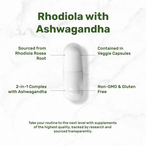 DEAL SUPPLEMENT Rhodiola Rosea with Ashwagandha, 240 Veggie Capsules - Rhodiola Rosea Supplement - Rhodiola & Ashwagandha Blend - Non-GMO