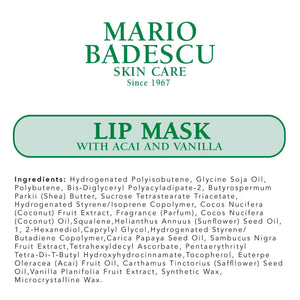 Mario Badescu Lip Mask with Acai and Vanilla for All Skin Types, Overnight Lip Treatment Enriched With Skin Softening Coconut Oil and Hydrating Shea Butter, 0.5 Ounces
