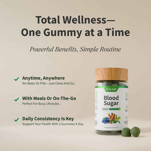 Snap Supplements Blood Sugar Gummies, Green Apple, 60 Sugar-Free Gummies - Support Already Healthy Blood Sugar Levels, with Cinnamon Bark, Blueberry Fruit Extract, Quercetin, (Packaging May Vary)