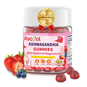 Ascool Ashwagandha Gummies for Stress Relief & Clam with Magnesium + Vitamin D - 90 Count Sugar-Free, Vegan Ashwa Supplements