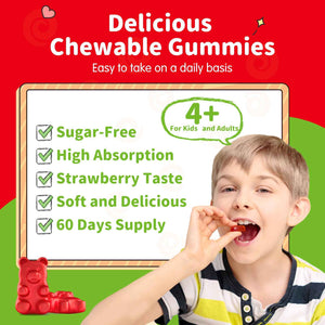 Magnesium Gummies for Kids - Magnesium Glycinate Gummies Supplement with L-Theanine, Vitamin B6, D3 for Kids & Adults Sleep, Calm, Relaxation, Brain, Bones, Sugar Free Strawberry 60ct