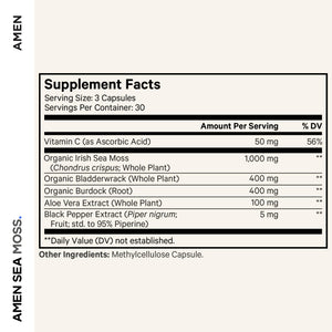 Amen Sea Moss Supplement - 1000mg Organic Irish Sea Moss, Bladderwrack, Burdock - Vitamin C, Aloe Vera, Black Pepper - Seaweed Superfood, Vitamins, Minerals, and Antioxidants - Non-GMO - 90 Capsules Amen buy supplements Au