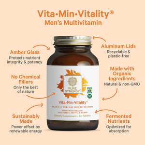 PURE SYNERGY Vita·Min·Vitality | Natural Multivitamin for Men | Men’s Daily Multivitamin Made with Organic Whole Foods | for Energy, Stress, and Immune Support (60 Tablets) PURE SYNERGY buy supplements Au
