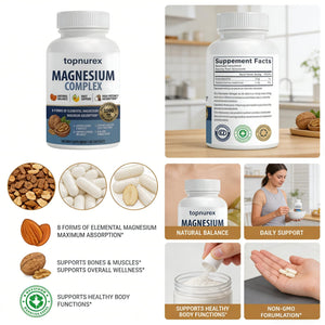 Topnurex Magnesium Complex for Women & Men - 1000mg High Absorption, 8 Essential Magnesium, 90 Capsules Topnurex buy supplements Au